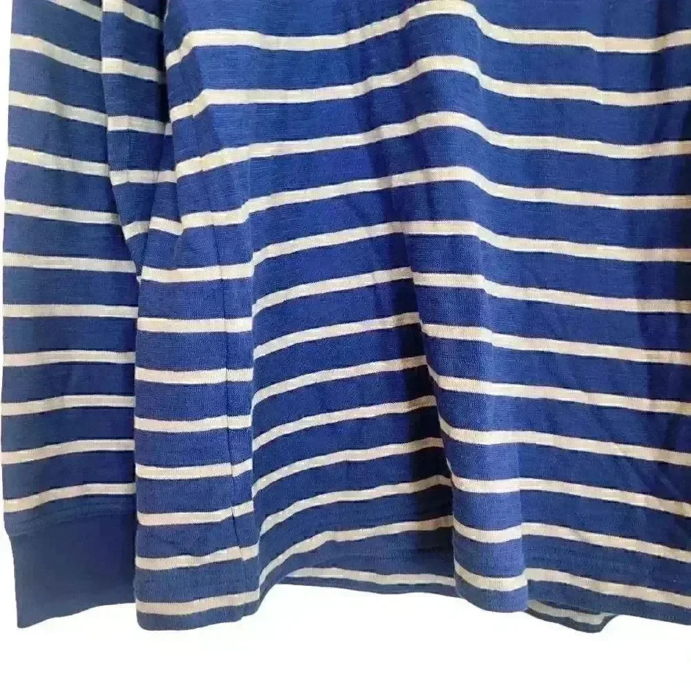 Banana Republic Men's Blue & Gray Cotton Striped Crewneck Long Sleeve T-Shirt